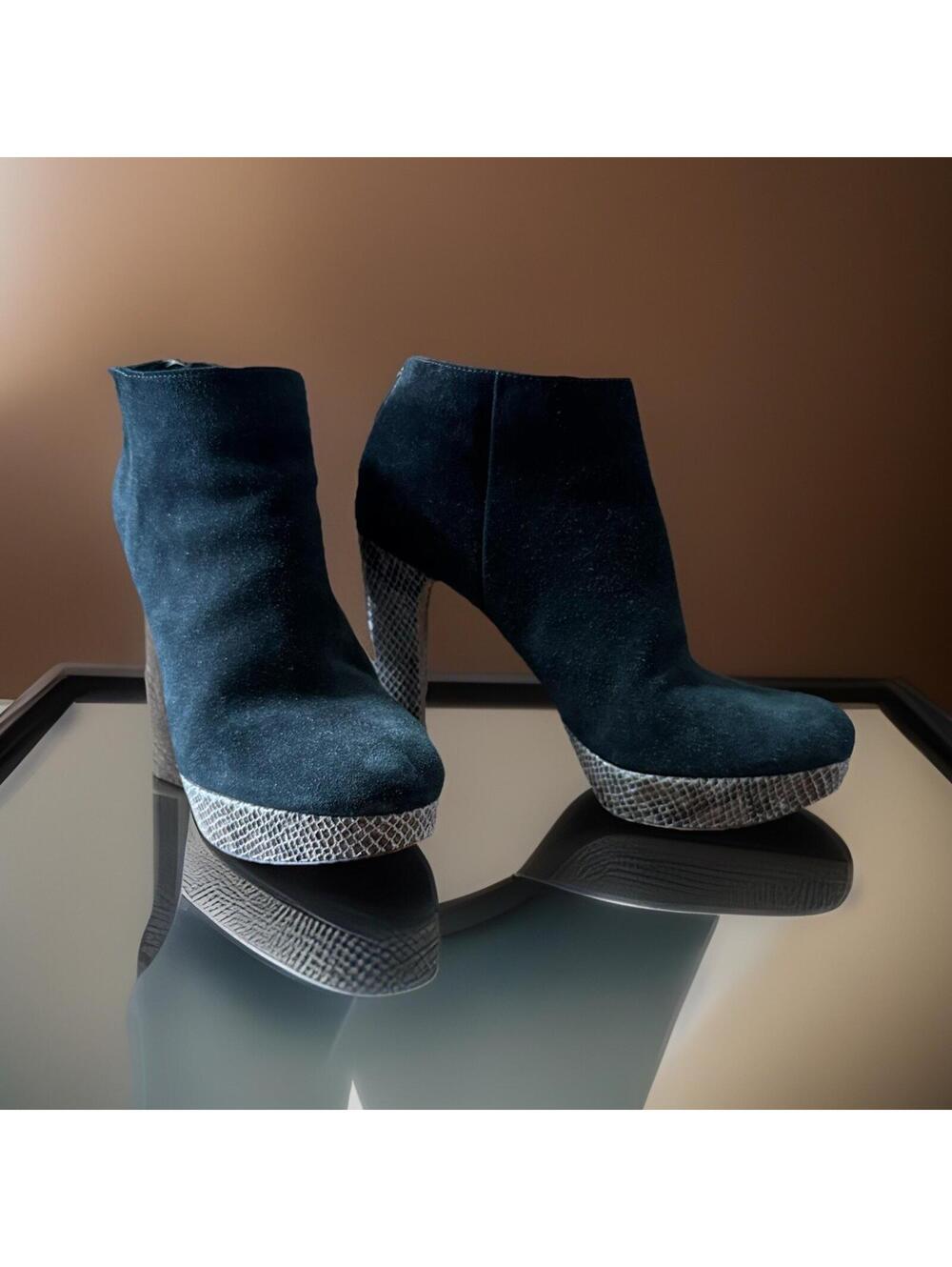 Michael Kors Black Suede Platform Ankle Boots Snakeskin Heel Womens 9M